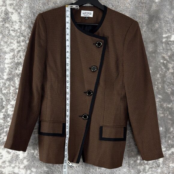 Kasper ASL Size 8 4 Button Blazer Jacket Brown Long Sleeve Lined Round Neck - Picture 2 of 8
